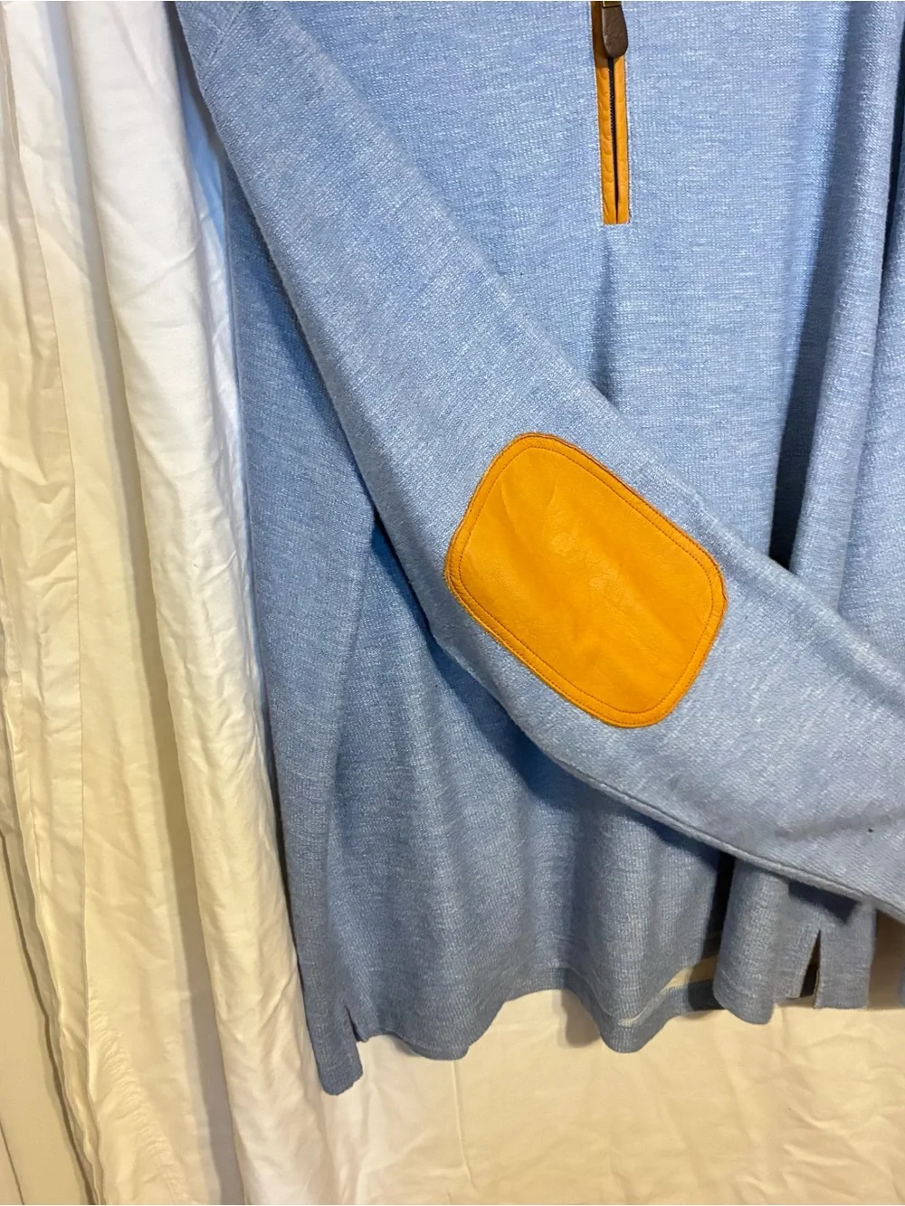 Orvis Light Blue Half-Zip Sweater with Mustard Trim